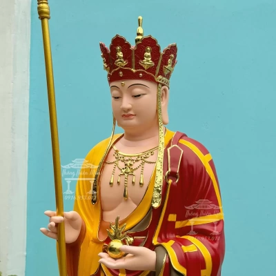 Tượng Địa Tạng Vương Bồ Tát, Kích thước 120cm, Sơn khoáng phối màu