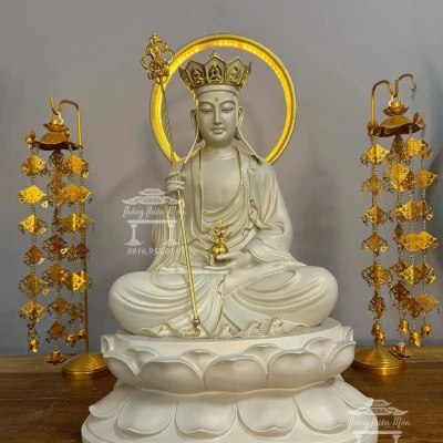 Tôn tượng Địa Tạng, Kích thước 45cm, Sơn xám, Viền vàng