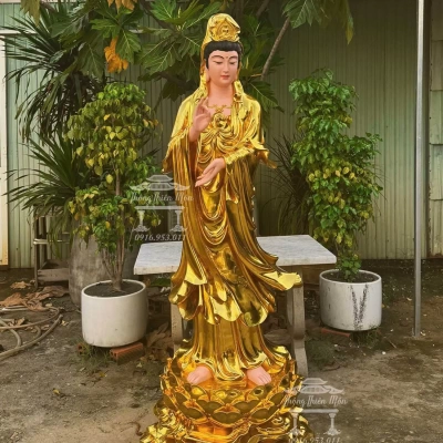 Tôn tượng Quan Thế Âm Bồ Tát - Dáng đứng - Kích thước 170cm - Mạ vàng