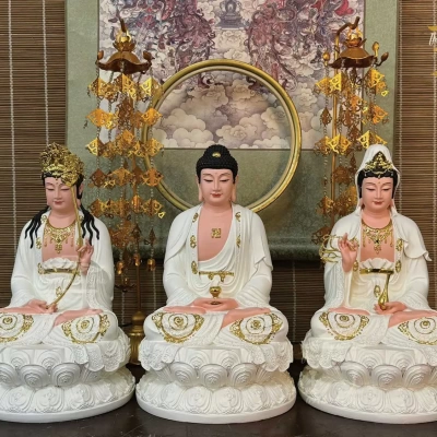 Tôn tượng Tây Phương Tam Thánh ngồi, Kích thước 30cm, Màu trắng