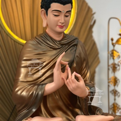 Tượng Bổn Sư Ấn Chuyển Pháp Luân, Sơn phối nâu, kích thước 50cm