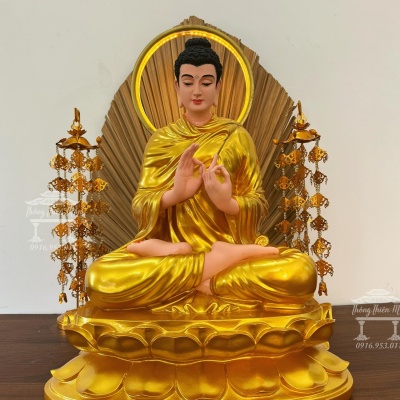 Tượng Bổn Sư Ấn Chuyển Pháp Luân, Sơn nhũ vàng, kích thước 50cm