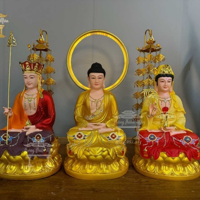 Tượng Ta Bà Tam Thánh hoa văn, Phối màu, Kích thước 30cm 