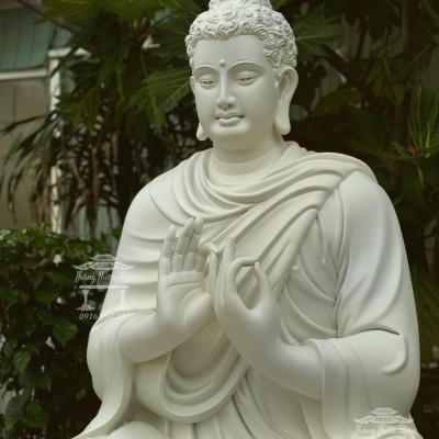 Tượng Bổn Sư Thích Ca Ấn Chuyển Pháp Luân, Kích thước 120cm, Màu trắng toàn bộ