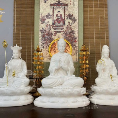 Tôn tượng Ta Bà Tam Thánh, Bột Bạch Ngọc, Kích thước 45-50cm