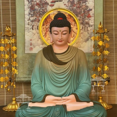 Kim thân tôn tượng Bổn Sư Thiền Định, Kích thước 52cm, Màu xanh