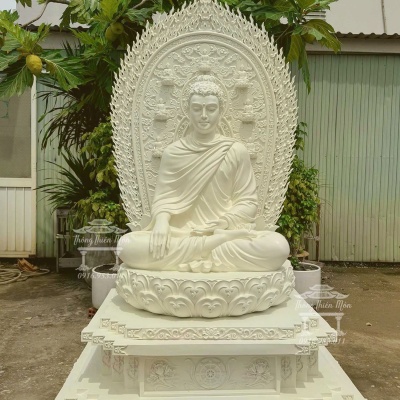 Bộ kim cang tôn tượng Bổn Sư Ấn Địa Xúc, kích thước tổng thể 180cm, sơn 1 màu trắng