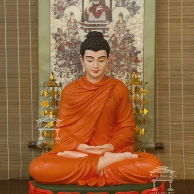 Tôn tượng Bổn Sư Thiền Định, Đế sen 1 tầng, Kích thước 60cm, Phối cam