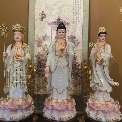 Tôn tượng Tây Phương Tam Thánh, Chất liệu Bột ngọc sen hồng, Kích thước 50cm