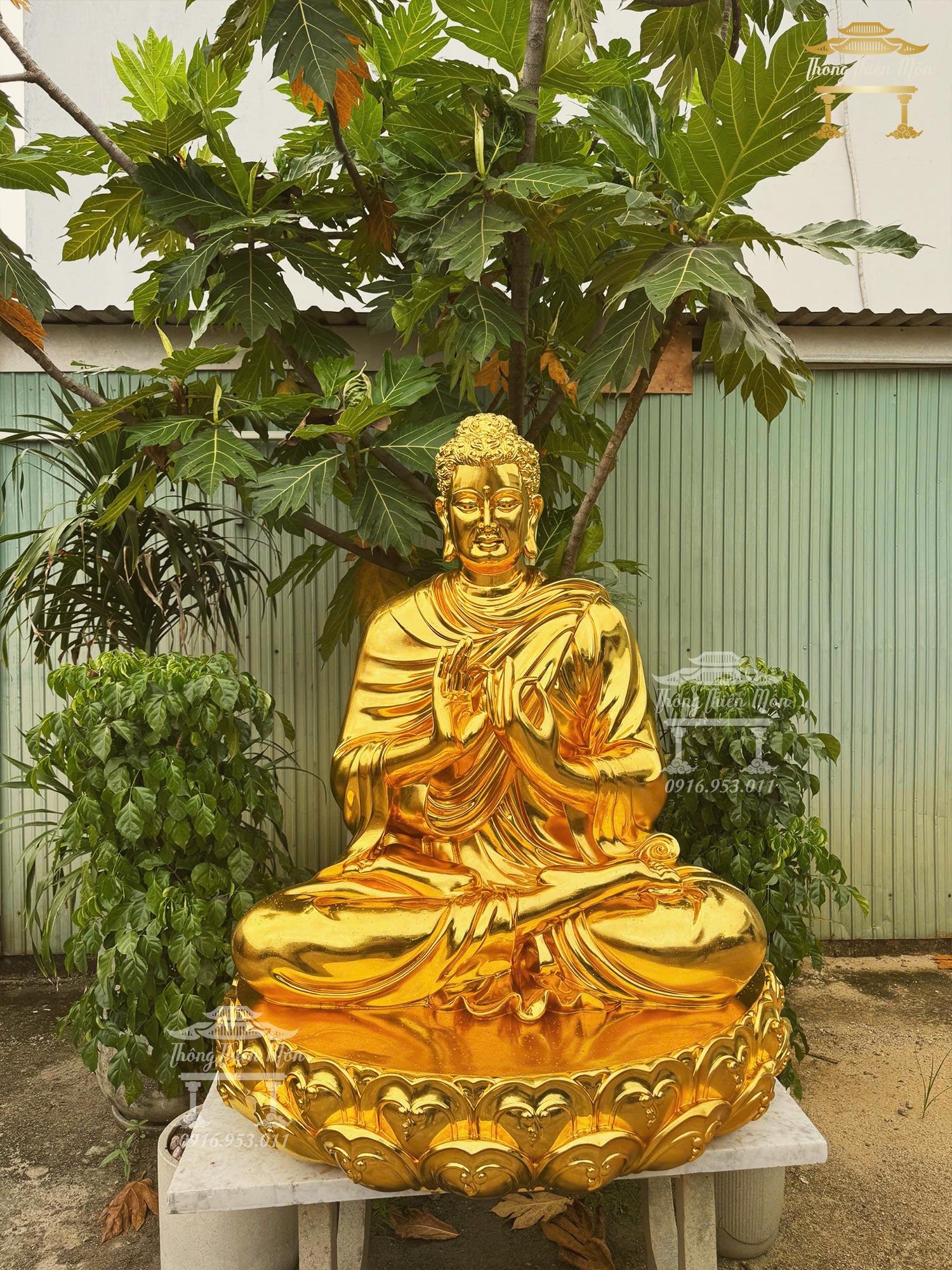 Tôn tượng Bổn Sư Ấn Chuyển Pháp Luân, Kích thước 120cm, Mạ vàng