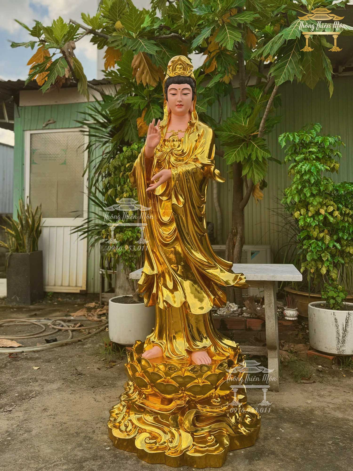 Tôn tượng Quan Thế Âm Bồ Tát - Dáng đứng - Kích thước 170cm - Mạ vàng