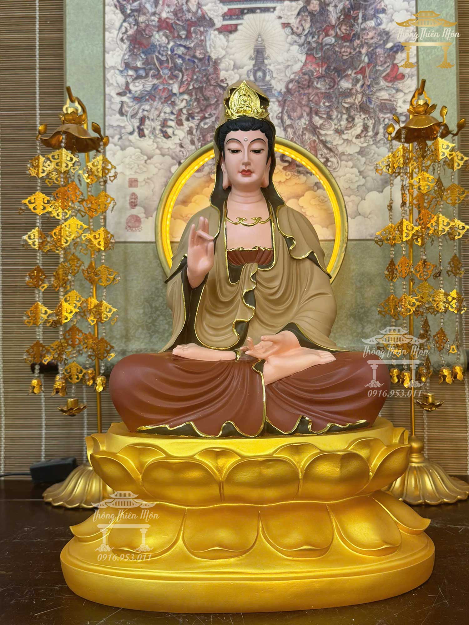 Tôn tượng Quan Âm, Kích thước 45cm, Màu gốm nâu