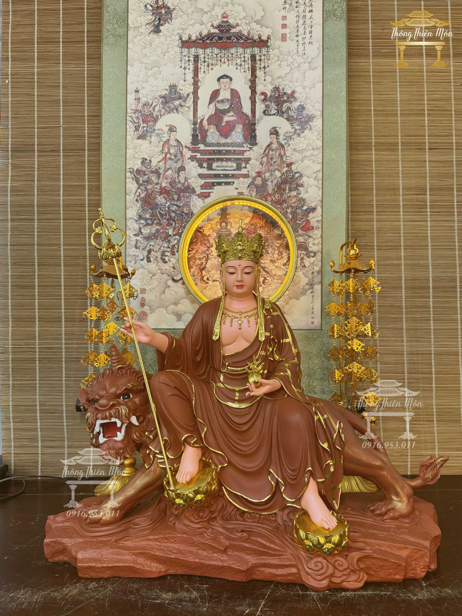 Tượng Địa Tạng đế thính, Kích thước 45cm, Màu gốm