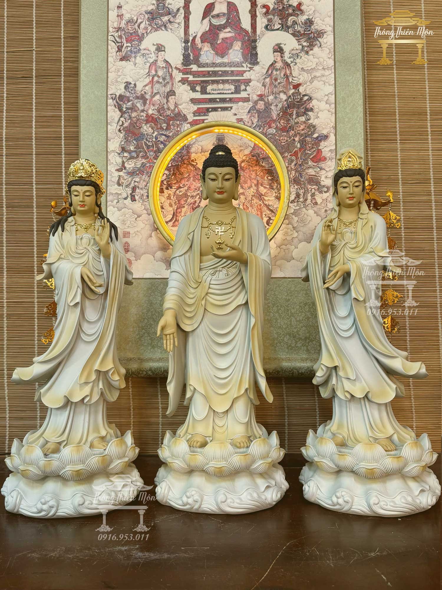 Tôn tượng Tây Phương Tam Thánh, Sơn khoáng, Kích thước 50cm
