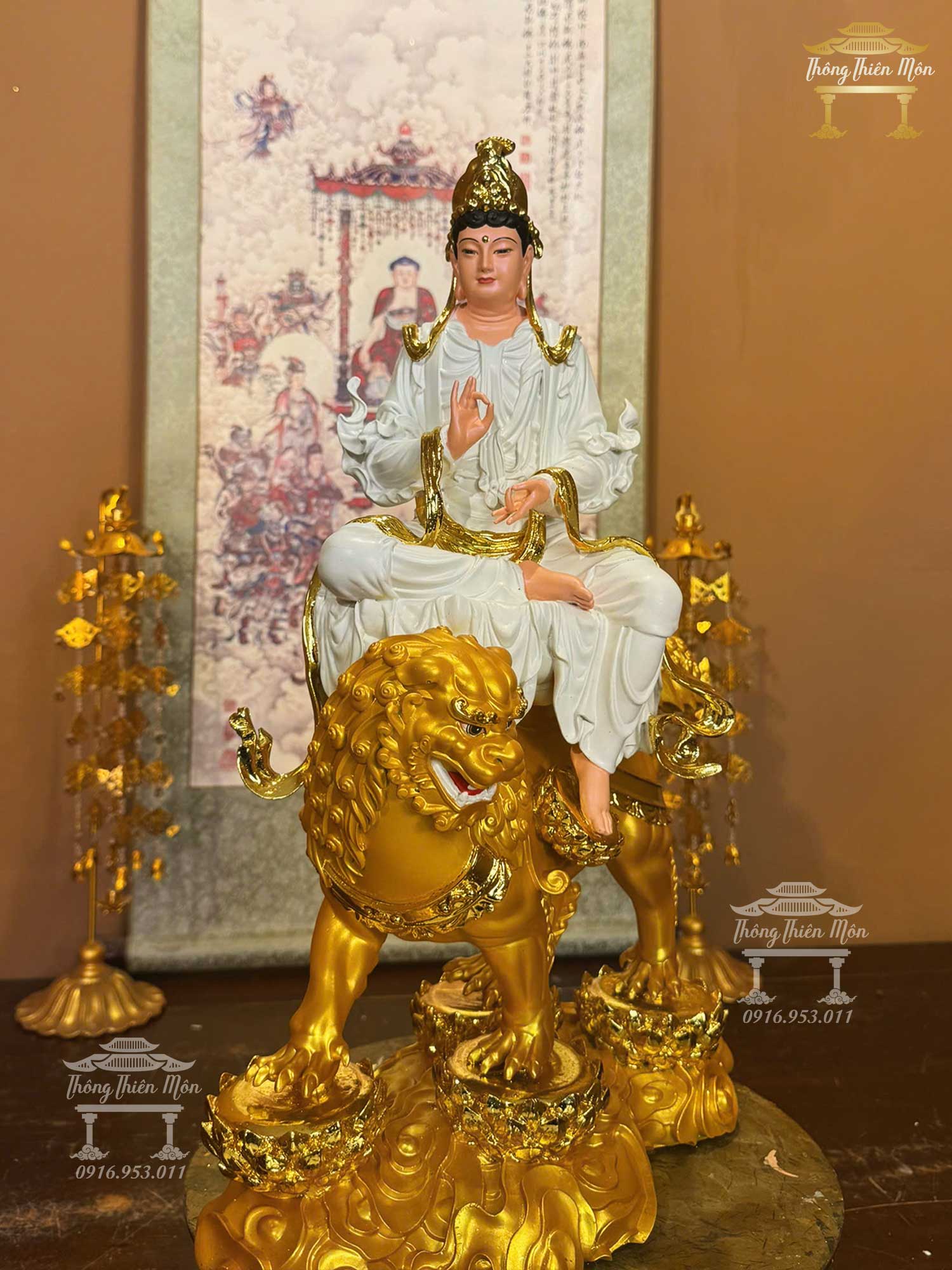 Tôn tượng Văn Thù, Kích thước 50cm, Màu trắng