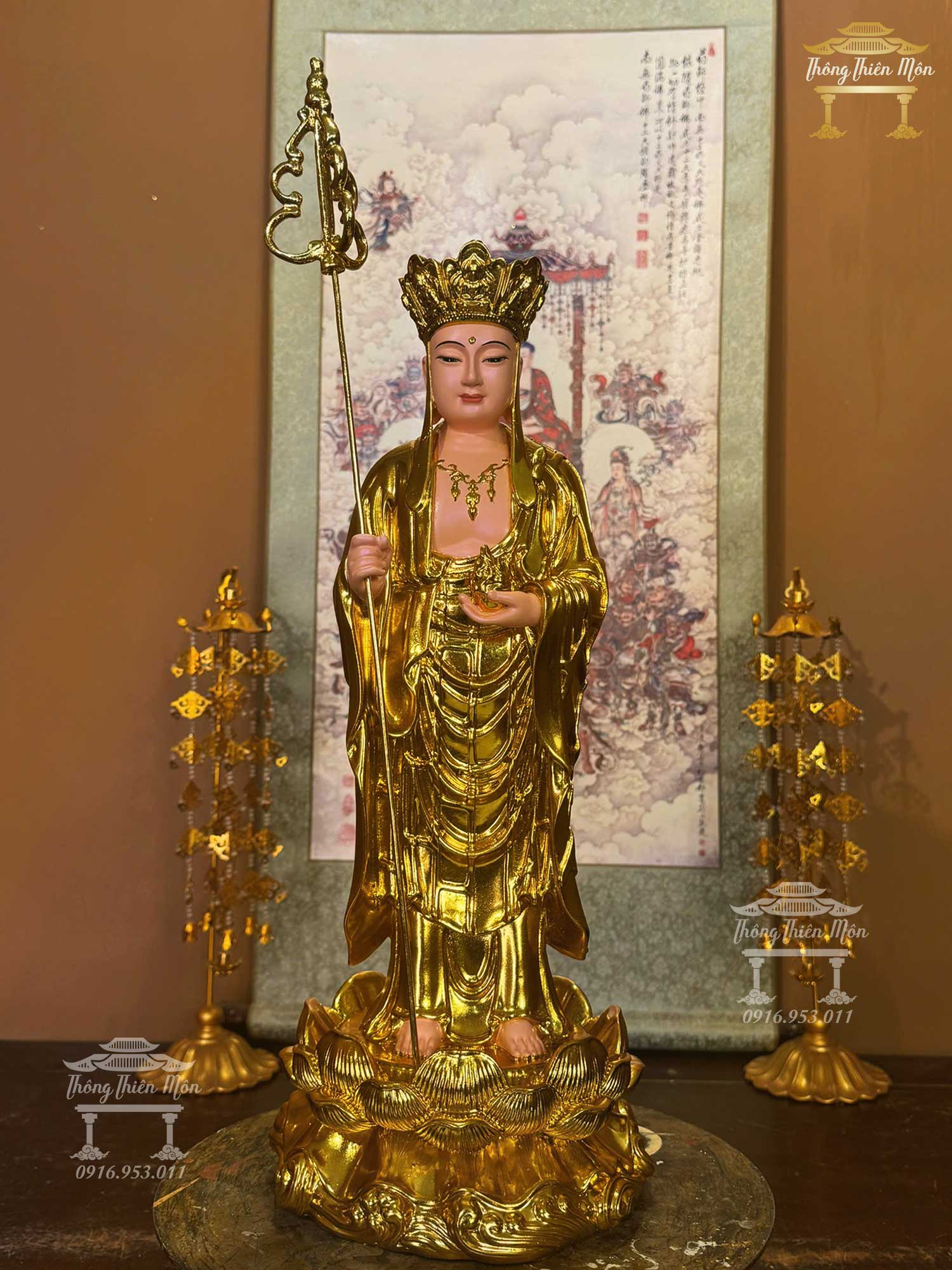 Tôn tượng Địa Tạng Bồ Tát Mạ Vàng, Kích thước 50cm