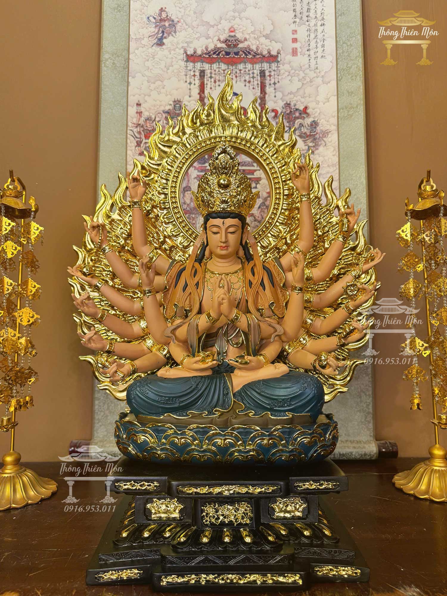 Tôn tượng Chuẩn Đề Bồ Tát, Kích thước 60cm, Màu khoáng đậm