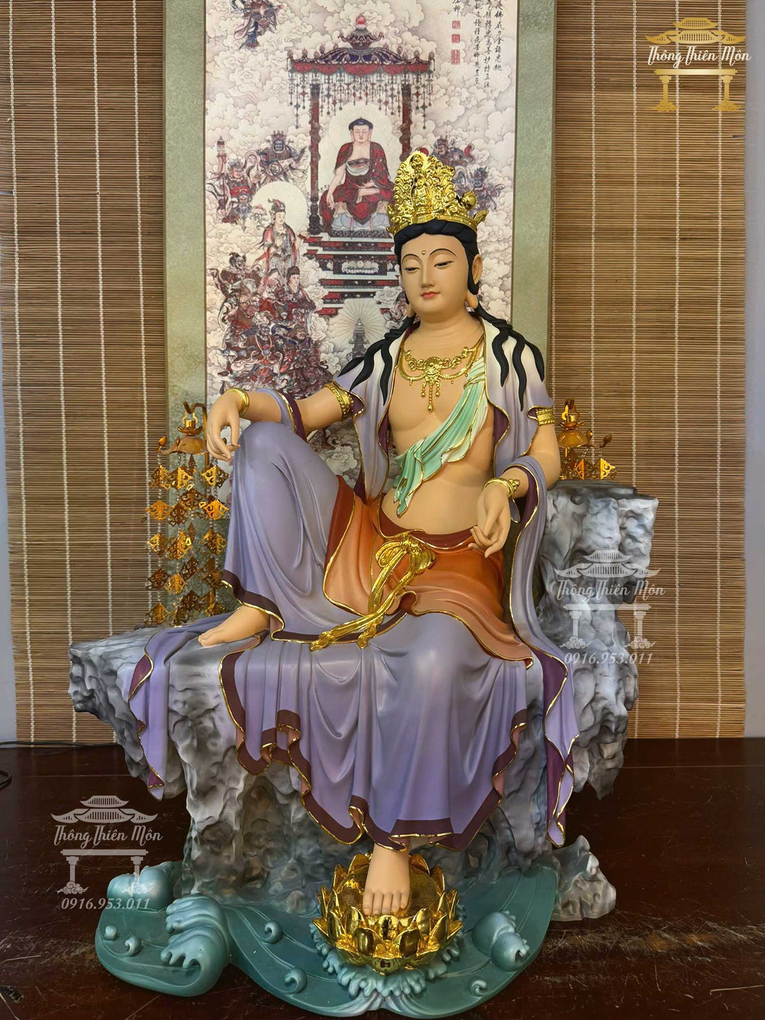 Tượng Quan Âm Tự Tại, Phối tím, Kích thước 68cm