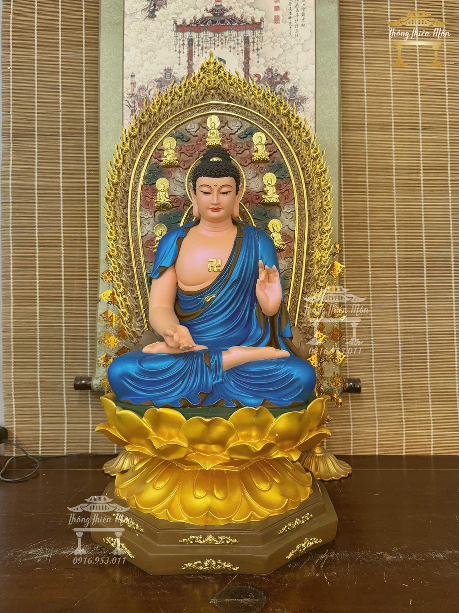 Tôn tượng Thất Phật Dược Sư, Có tấm thân quang, Kích thước 75cm