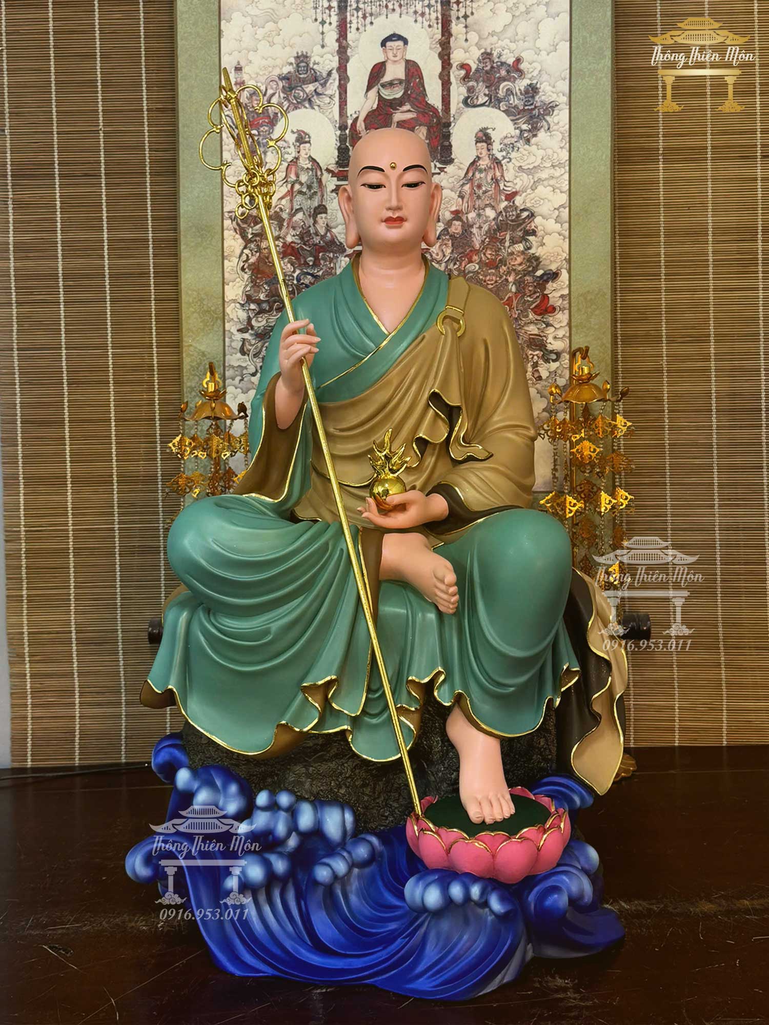 Tôn tượng Địa Tạng Tự Tại, Phối xanh, kích thước 68cm