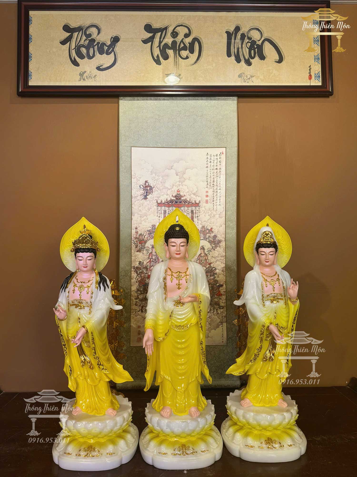 Tôn tượng Tây Phương Tam Thánh, Kích thước 70cm, Chất liệu Bột Ngọc