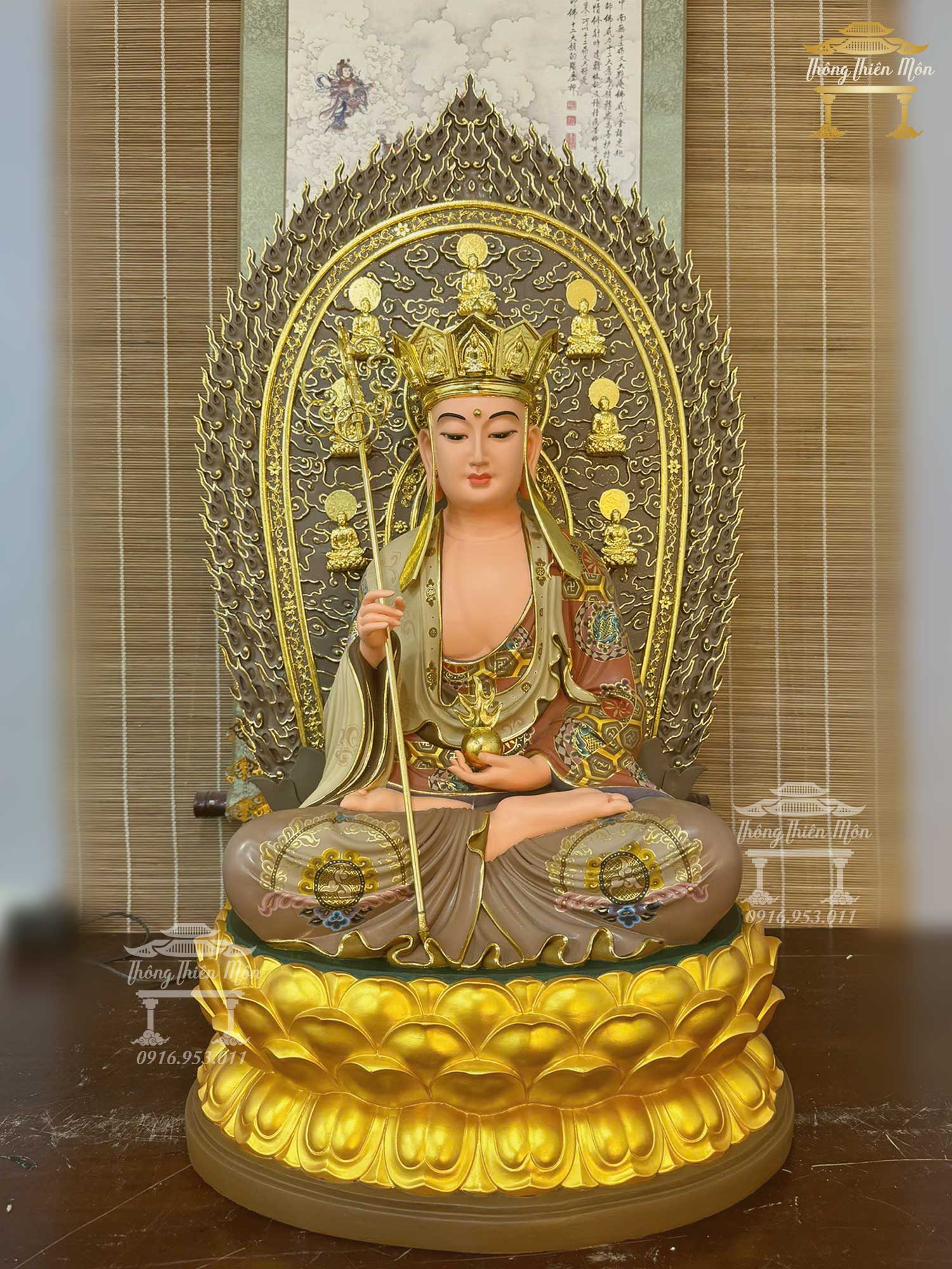 Tượng Địa Tạng Vương Bồ Tát, vẽ gấm thủ công, kích thước tổng thể 90cm
