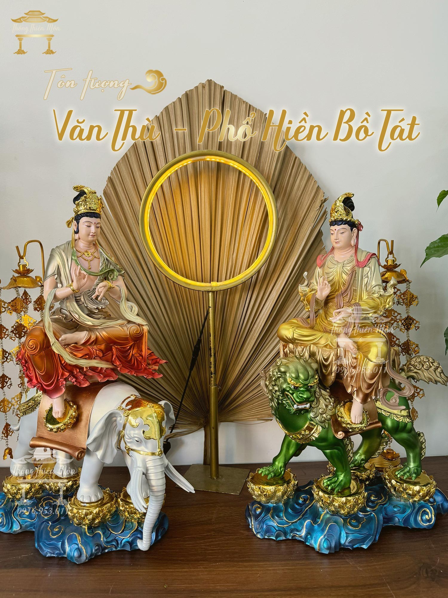 Tôn tượng Văn Thù - Phổ Hiền Bồ Tát, kích thước 50cm