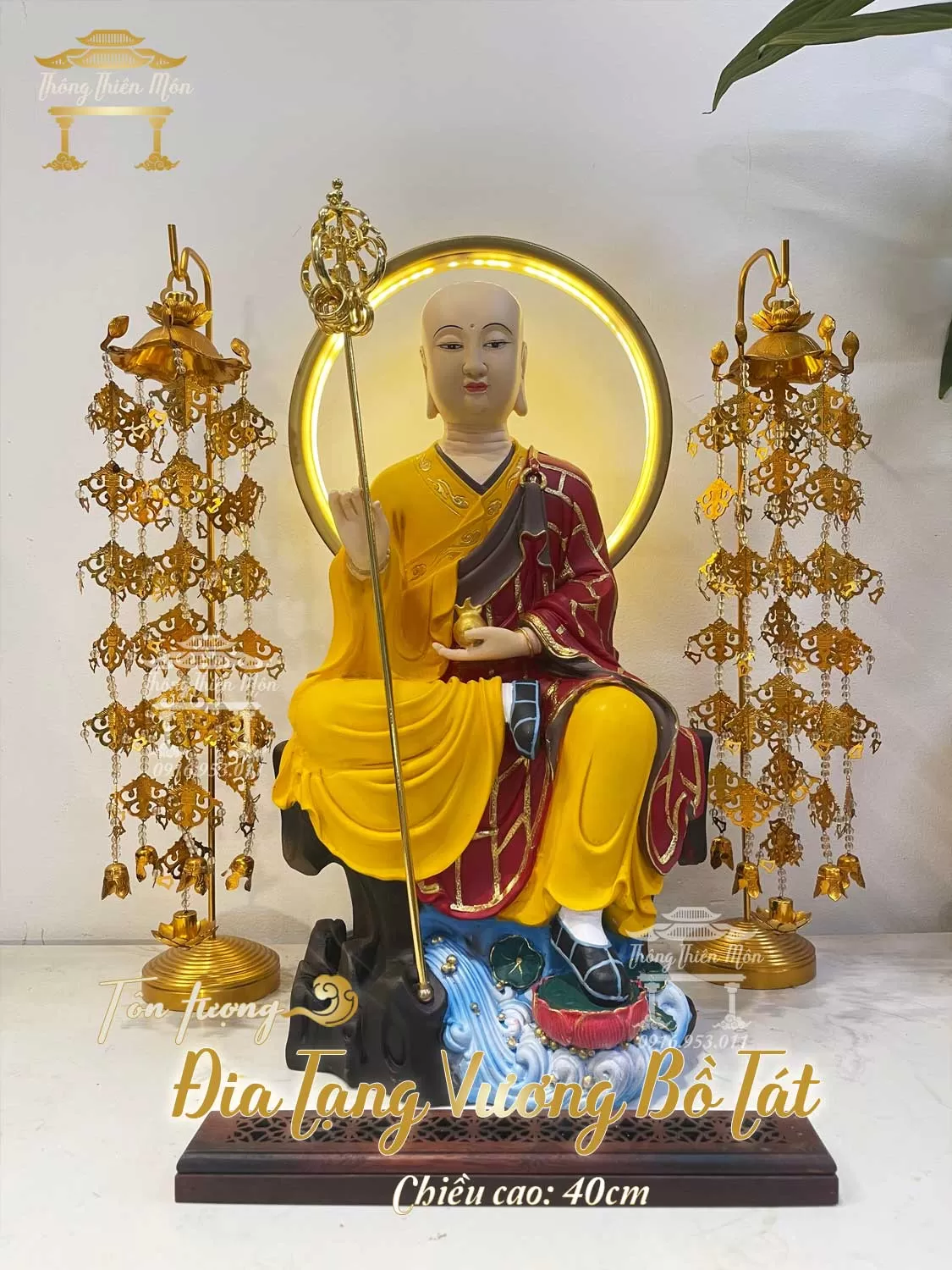 Tượng Địa Tạng Bồ Tát - 40cm - ngồi đá - áo cà sa