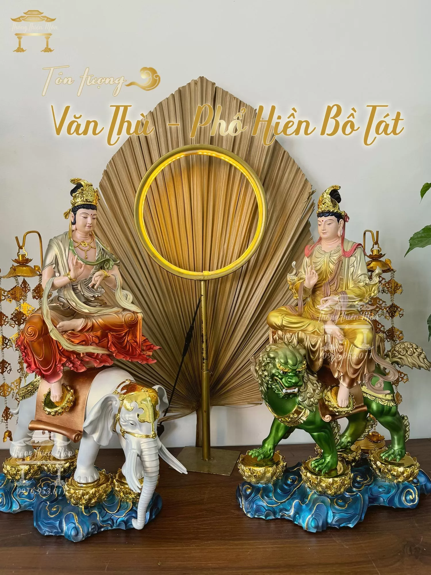 Tôn tượng Văn Thù - Phổ Hiền Bồ Tát - 50cm - Phối màu theo yêu cầu