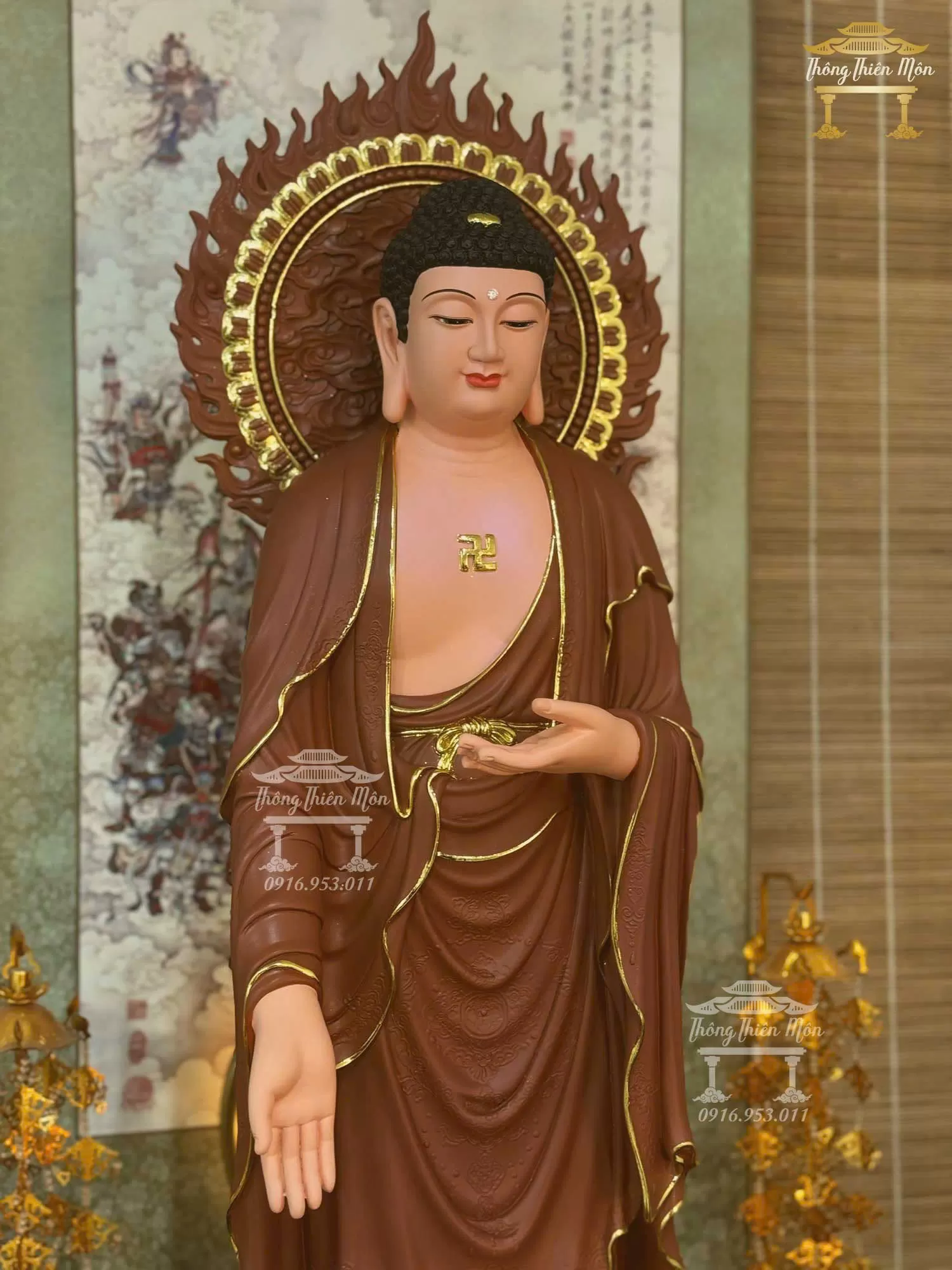 Tôn tượng A Di Đà, Kích thước 100cm, Màu gốm