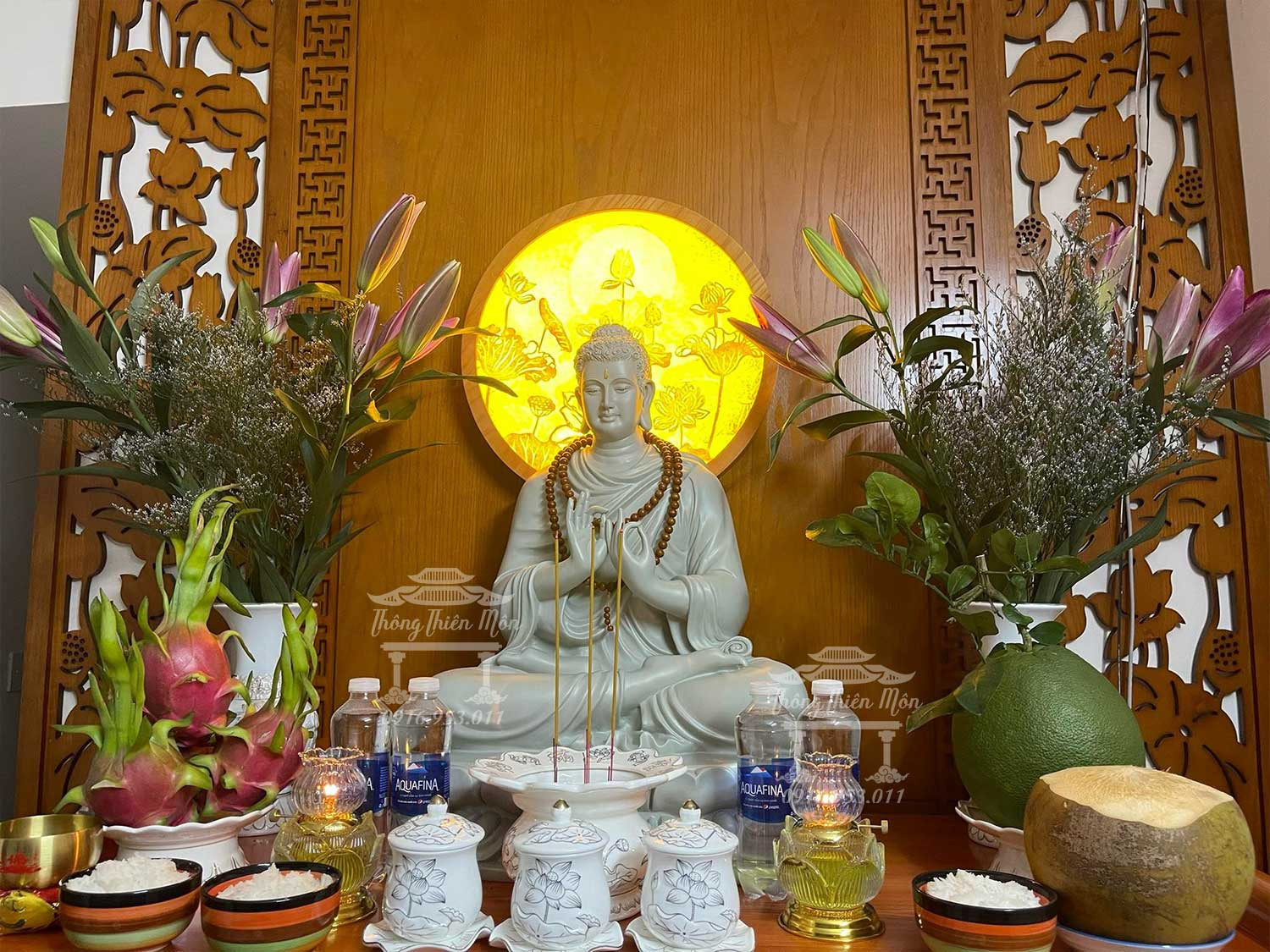 Tôn tượng Bổn sư Thích Ca Chuyển Pháp Luân - Màu xám xanh - 70cm