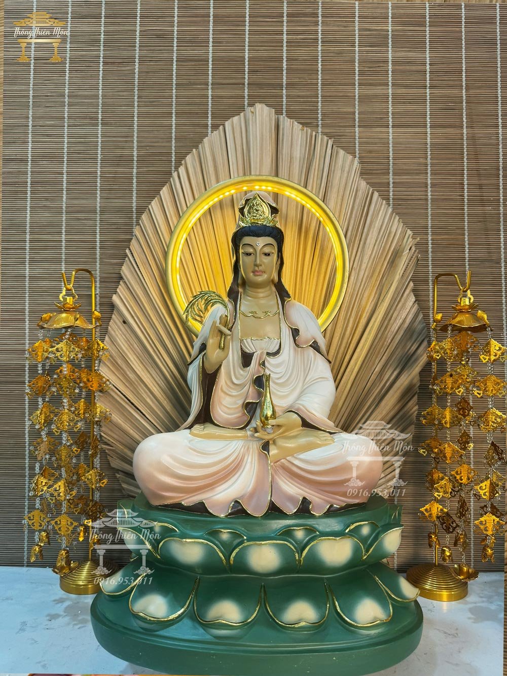 Tôn tượng Quan Âm Bồ Tát - sơn màu theo yêu cầu - 45cm