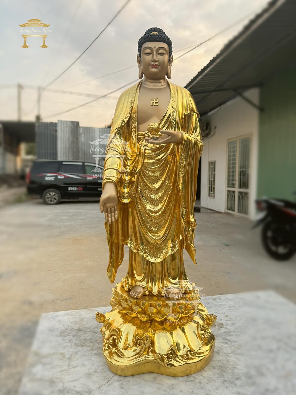 Tôn tượng A Di Đà - 90cm - Mạ vàng, da giả đồng