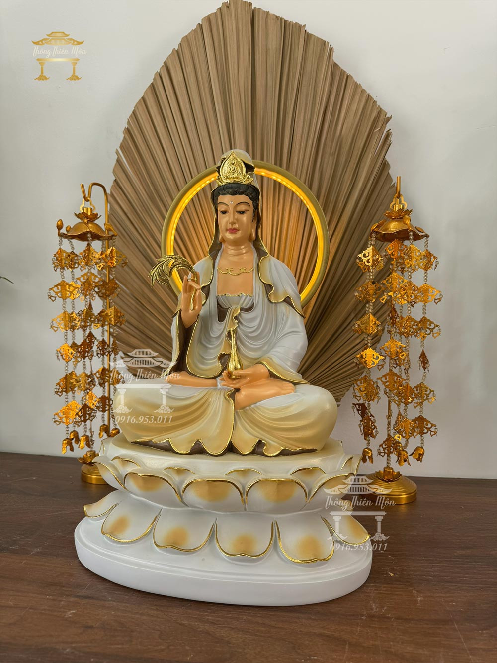 Tôn tượng Quan Âm Bồ Tát - sơn phối màu theo yêu cầu - 45cm