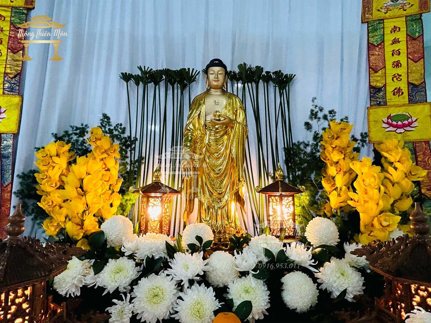 Tôn tượng A di da - 90cm - Mạ vàng, da giả đồng