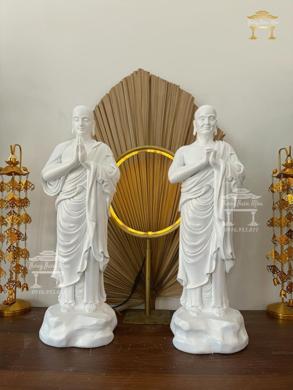 Tôn tượng Nhị vị Tôn Giả A Nan - Ca Diếp, Kích thước 50cm, Màu trắng ngọc trai