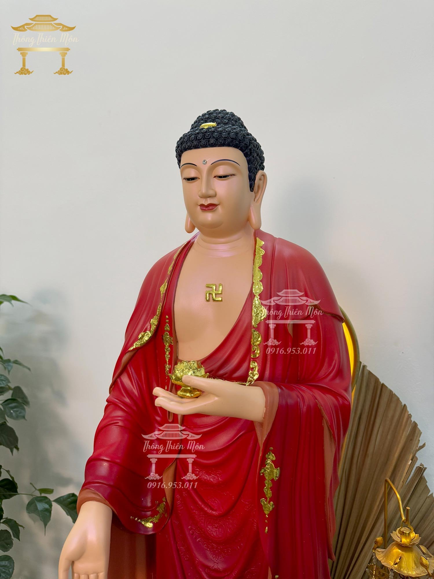 Tượng Phật Di Đà - 90cm - Màu đỏ truyền thống