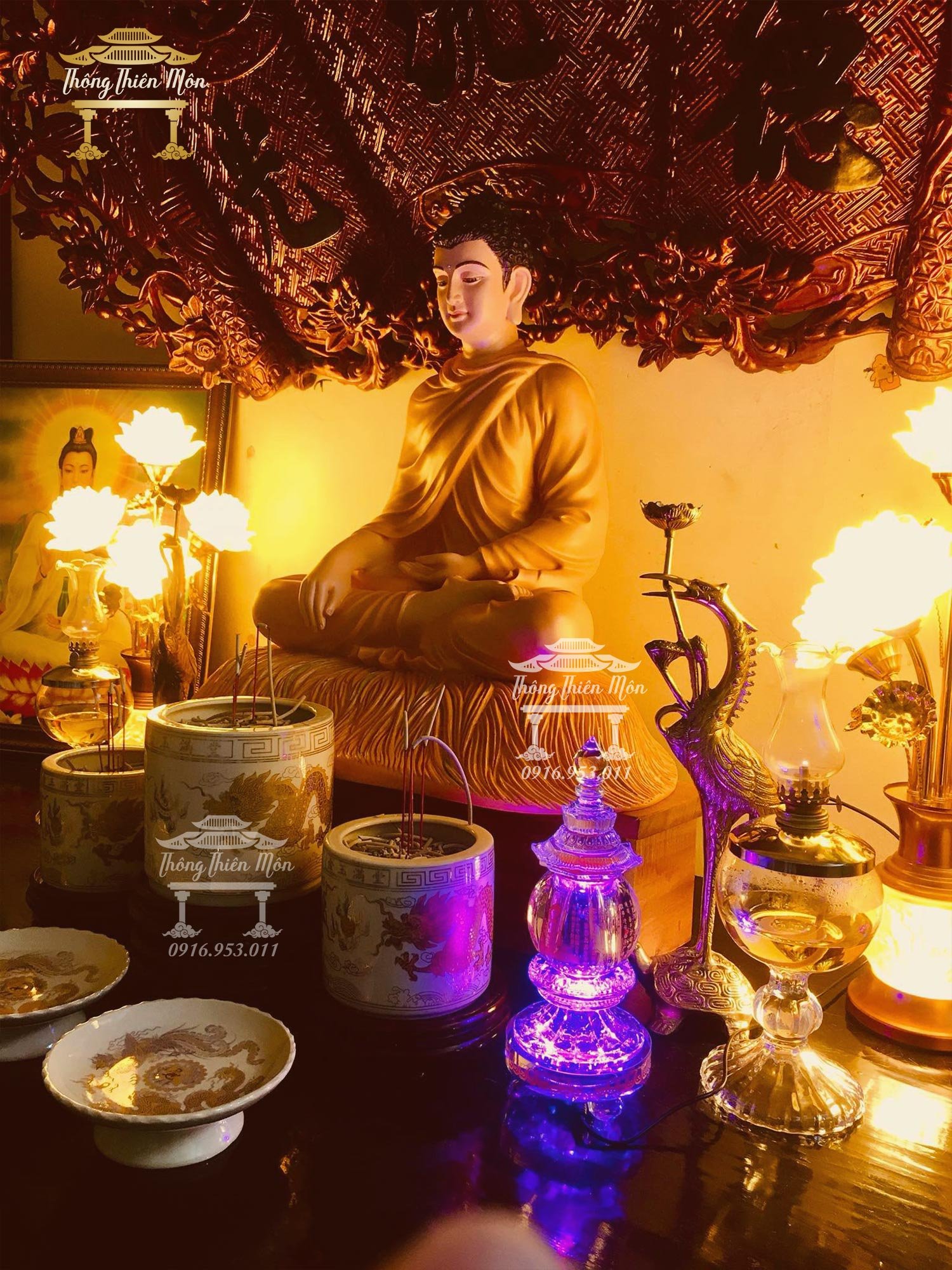 Tôn tượng Bổn Sư Ấn Địa Xúc - Kích thước 60cm - Màu cam truyền thống