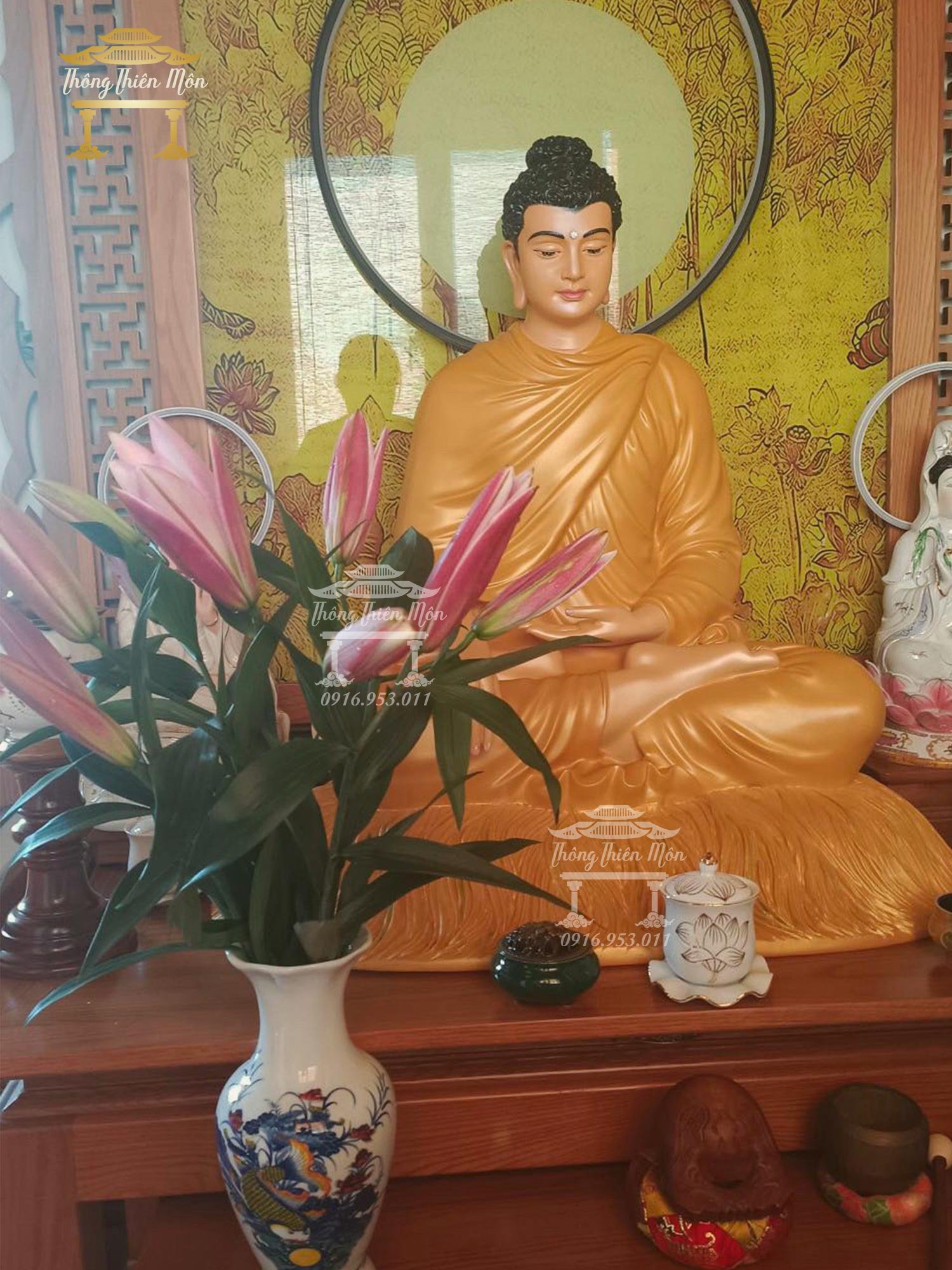 Tượng Bổn Sư Thích Ca Ấn Địa Xúc - Đế cỏ - Kích thước 85cm - Màu theo yêu cầu