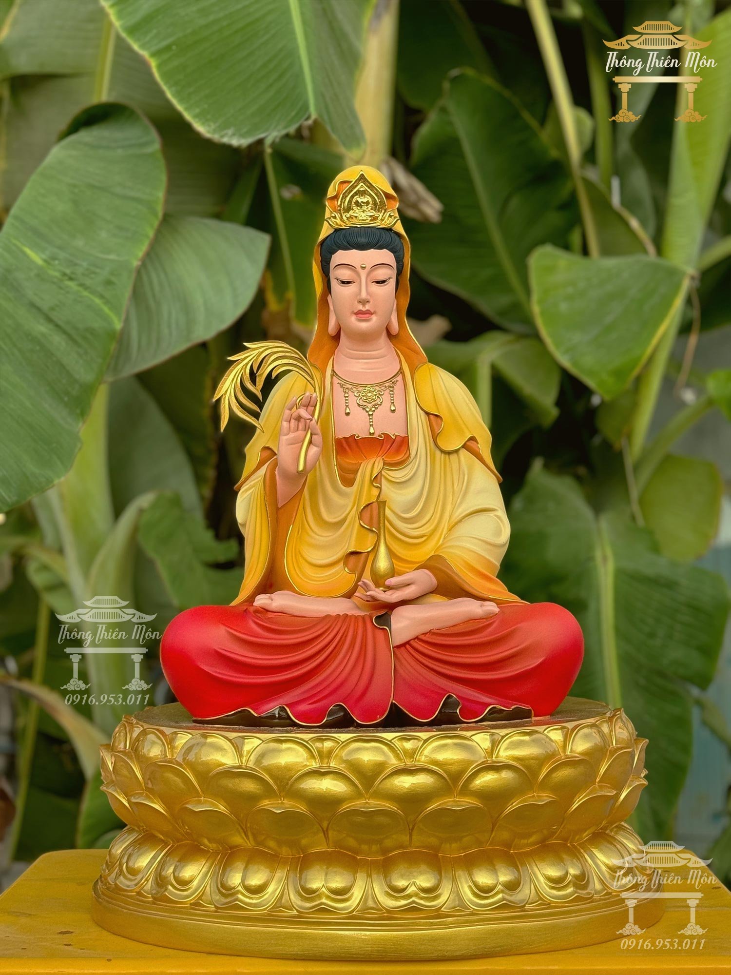 Tôn tượng Quan Âm Bồ Tát - Kích thước 70cm - Sơn khoáng, viền vàng