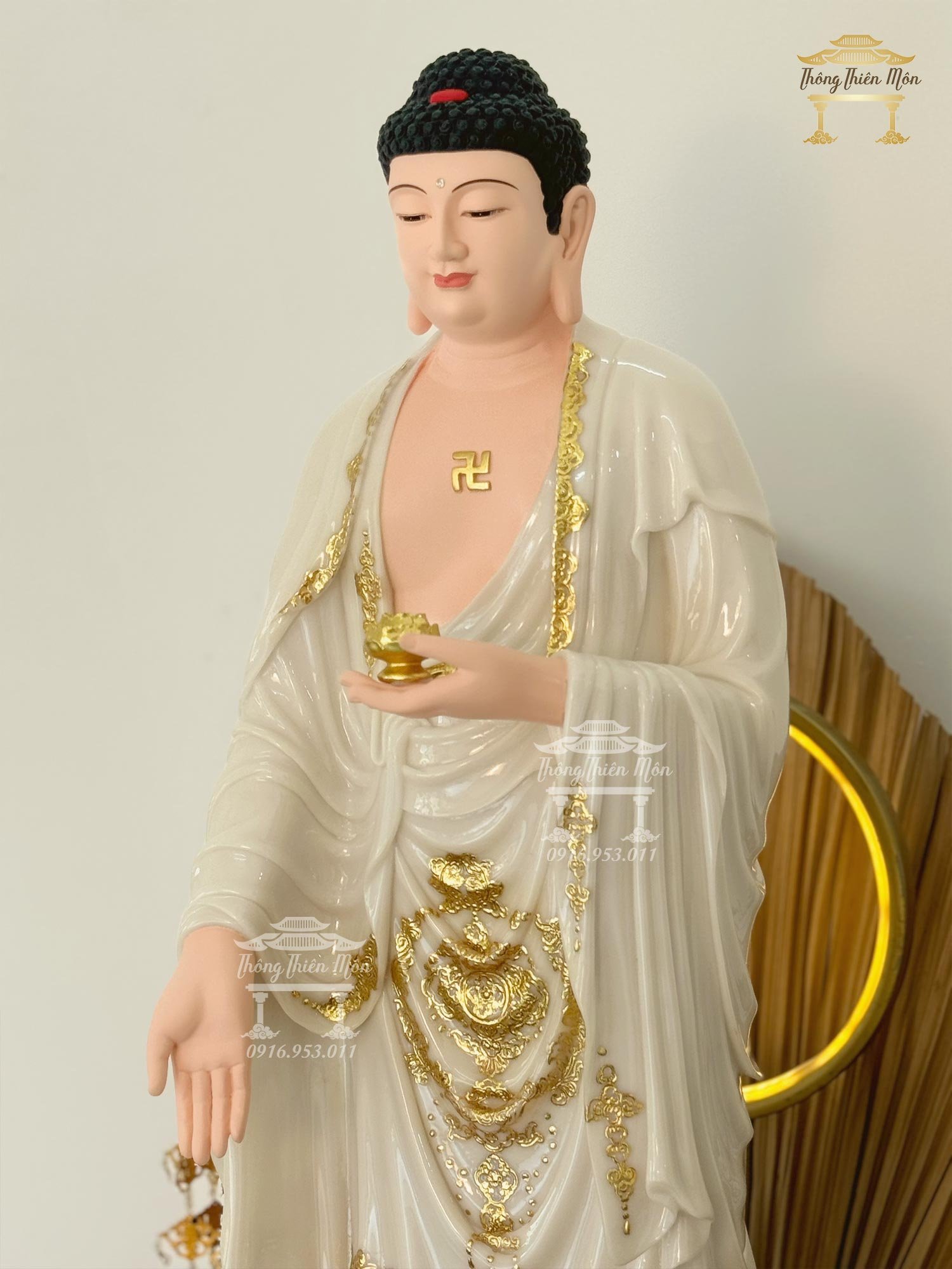 Tượng A Di Đà, Chất liệu Bạch Ngọc, Kích thước 90cm