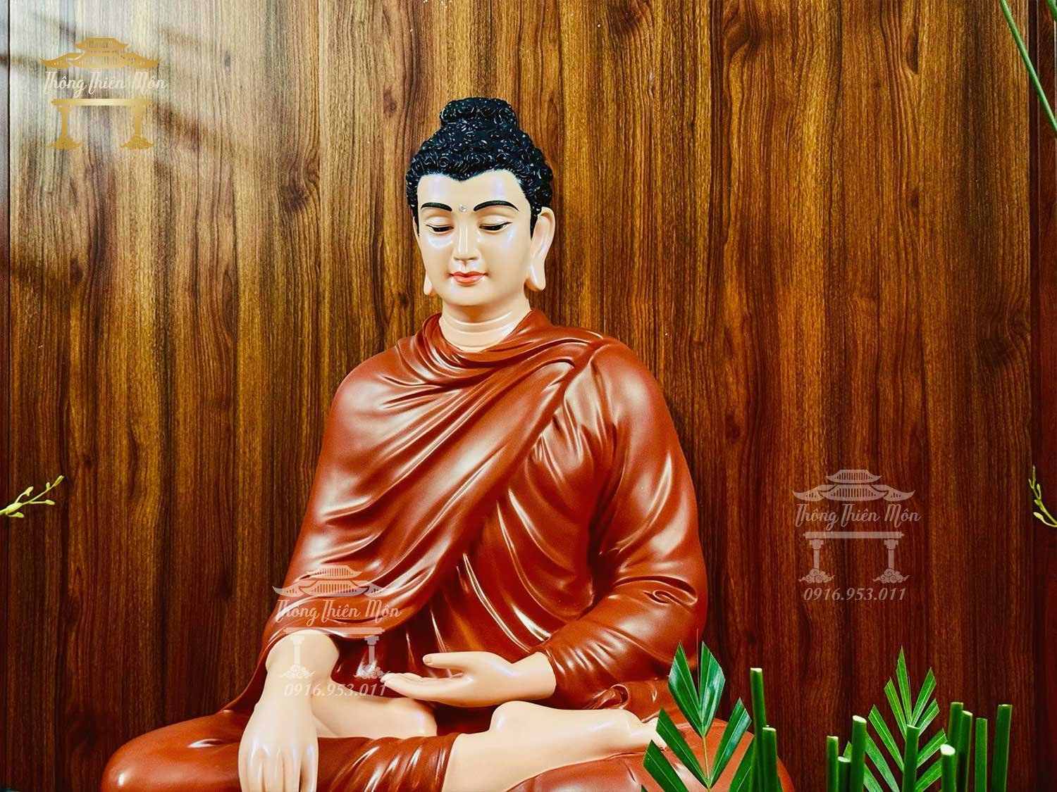 Tôn tượng Bổn Sư Ấn Địa Xúc, Kích thước 85cm, Y màu gốm, đế vàng rơm