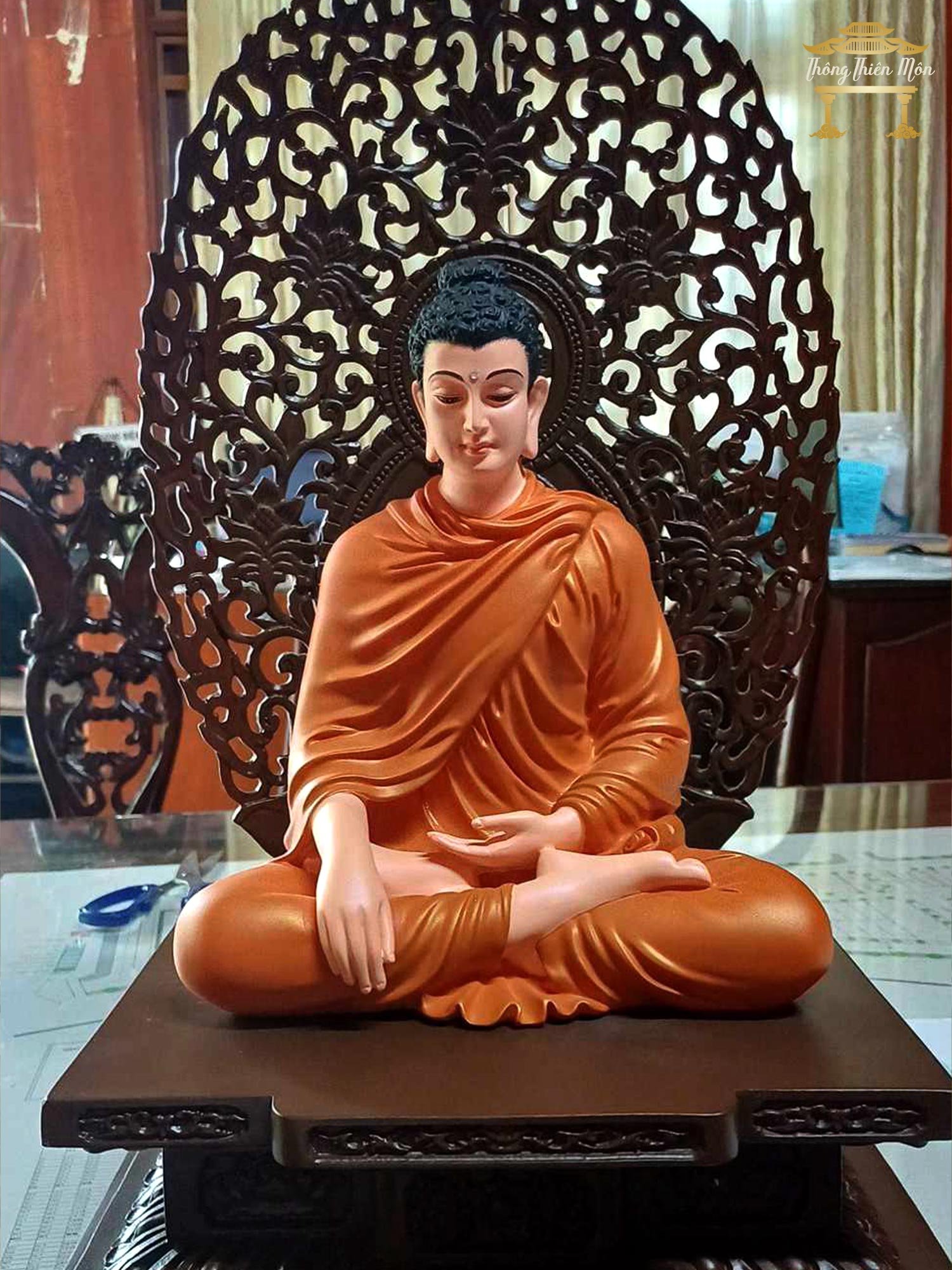 Tượng Bổn Sư Ấn Địa Xúc, Kích thước tổng thể 45cm, Đế kim cang