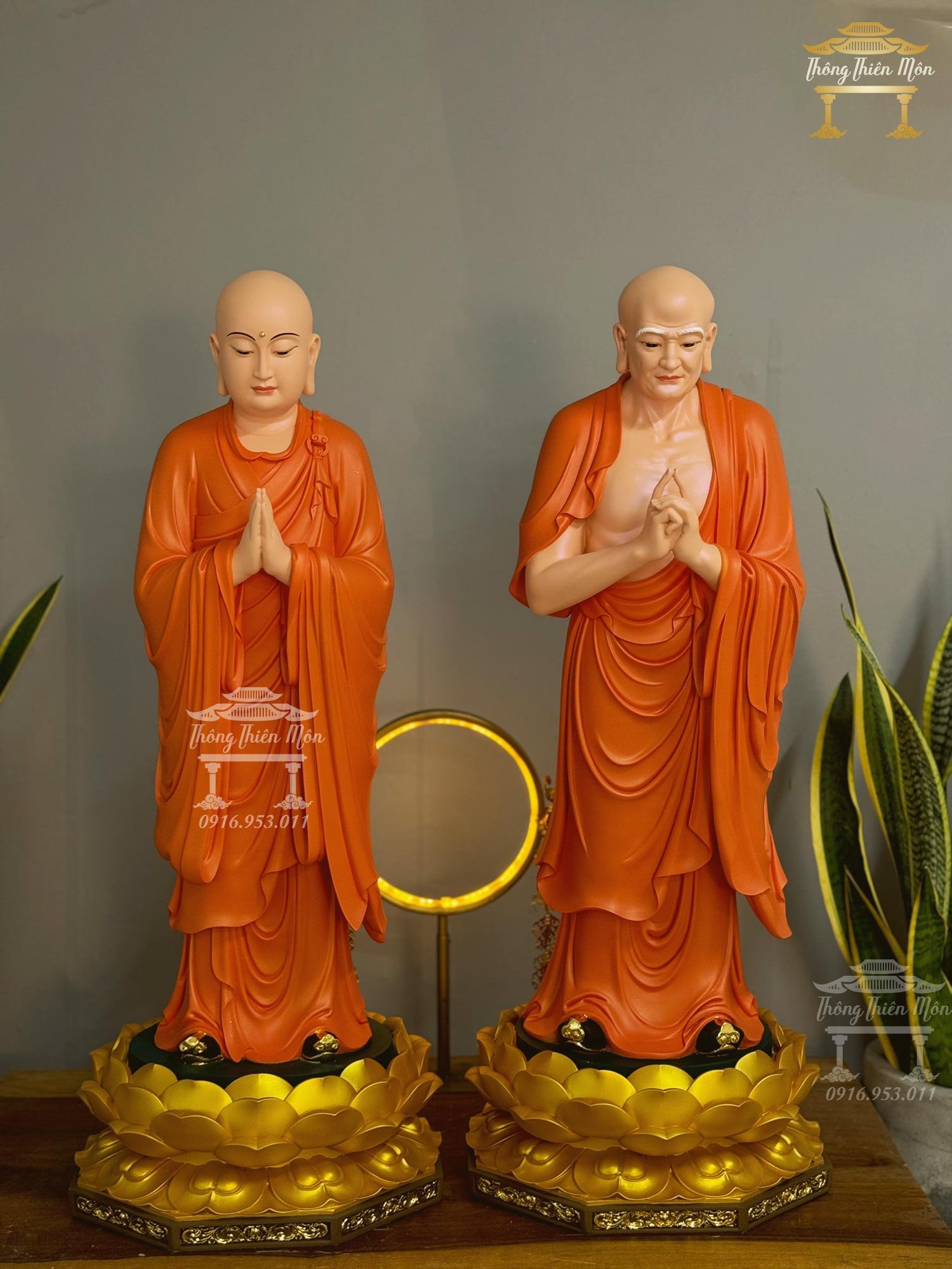 Tượng Tôn Gỉa A Nan - Ca Diếp, Kích thước 90cm, Màu cam