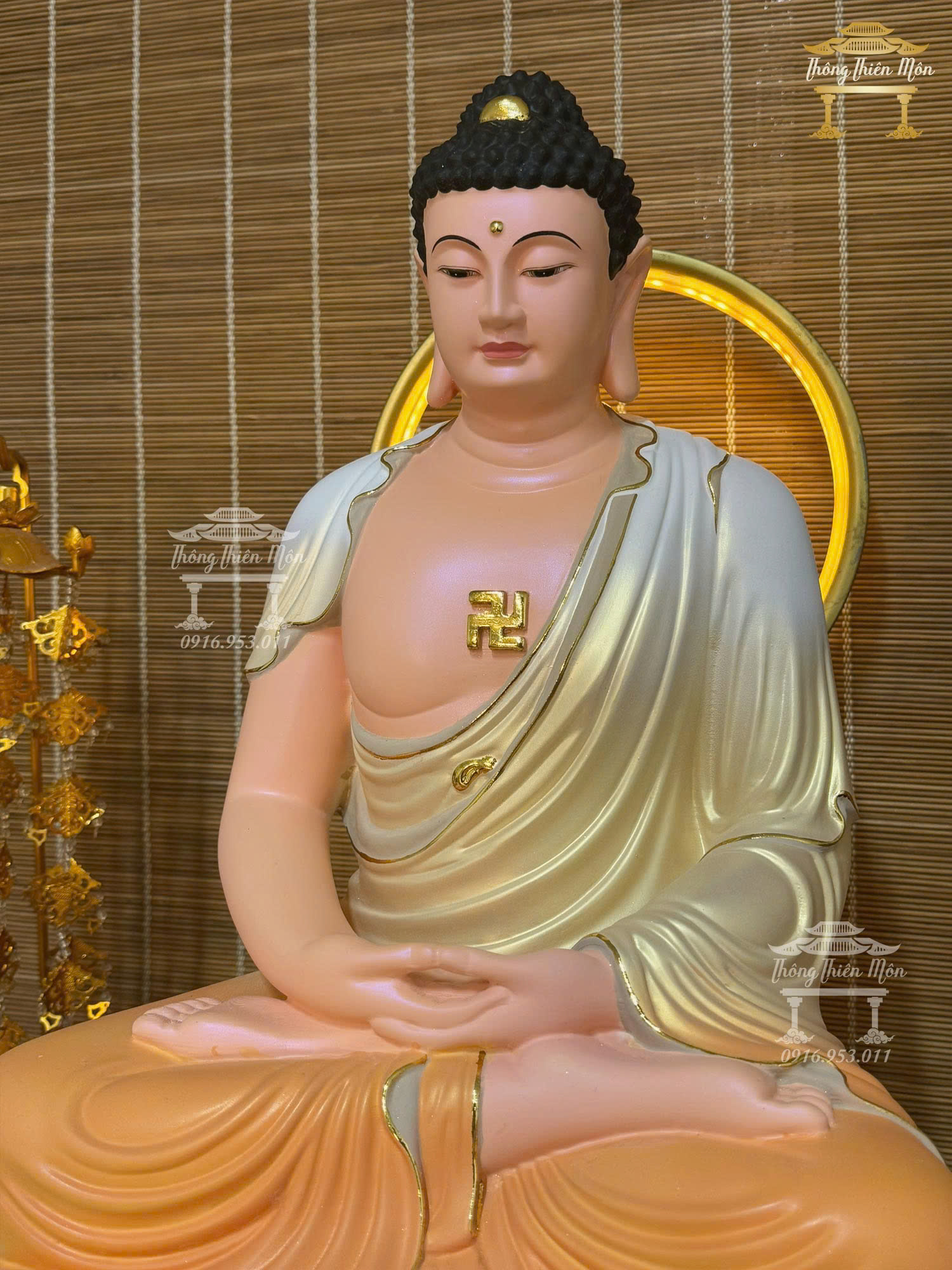 Tượng A Di Đà, Kích thước 60cm, màu khoáng cam