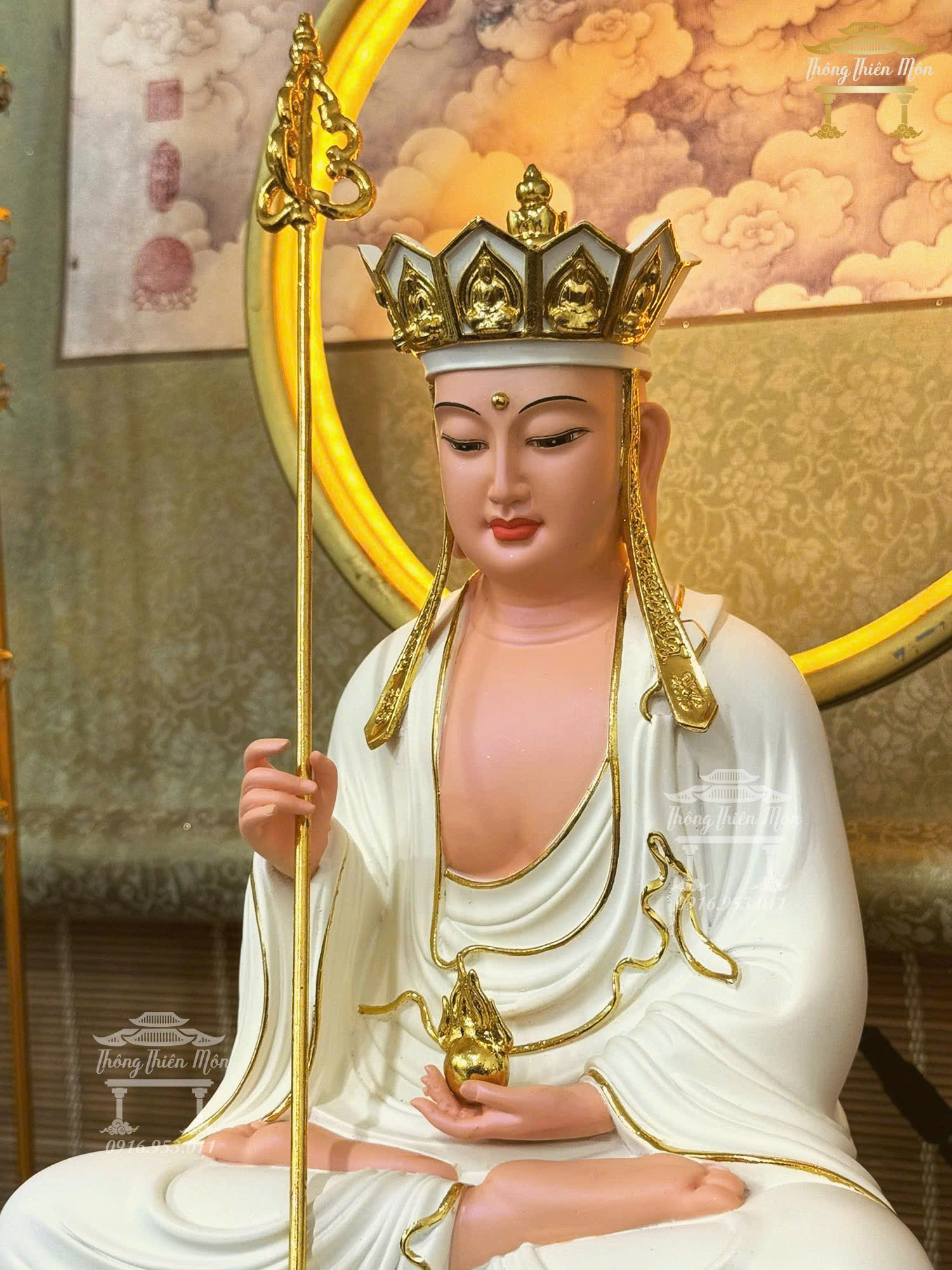 Tôn tượng Địa Tạng Bồ Tát, Kích thước 30cm, Viền vàng