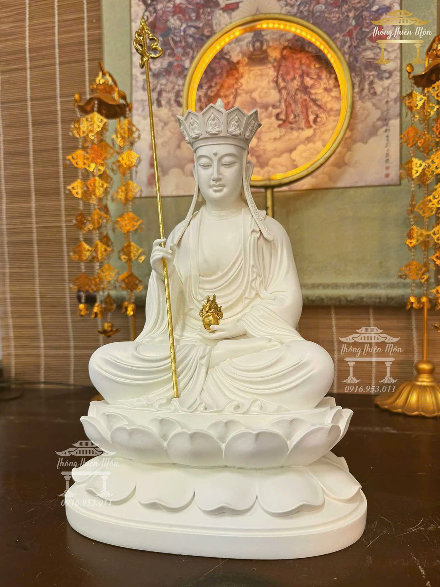 Tôn tượng Địa Tạng Bồ Tát, Màu trắng, Kích thước 30cm