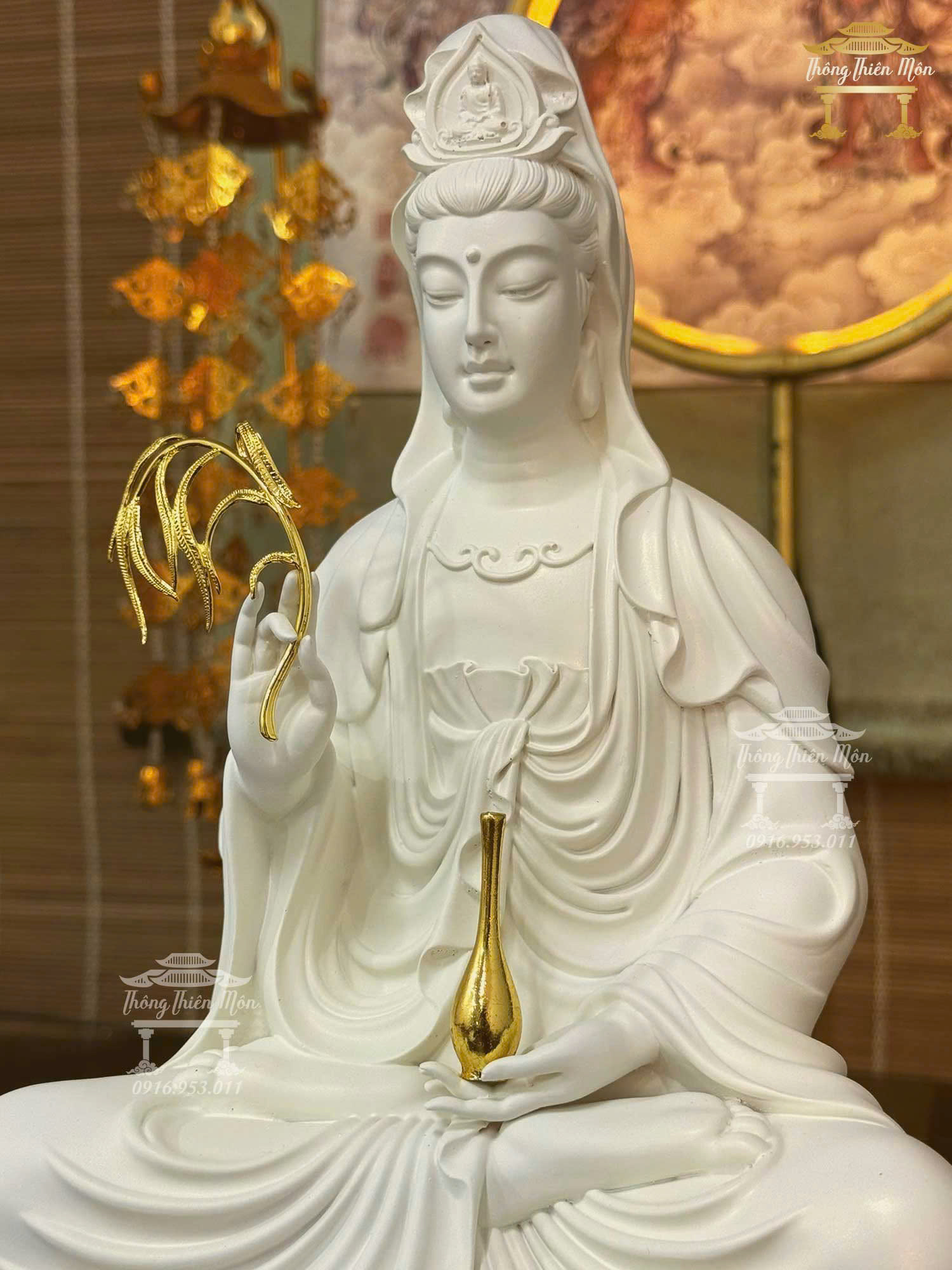 Tôn tượng Quan Âm Bồ Tát, Màu trắng, Kích thước 30cm