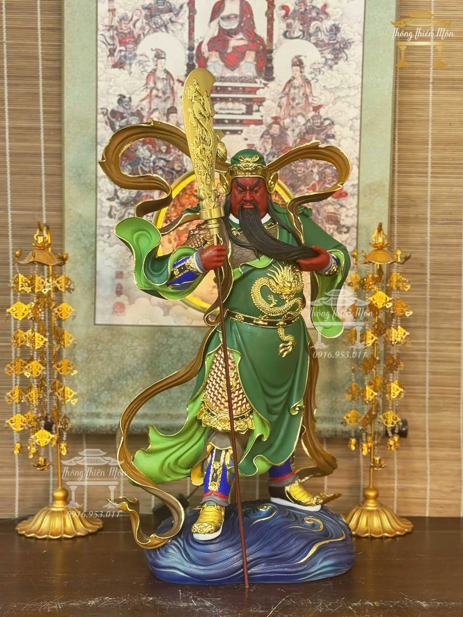 Tôn tượng Quan Công dáng đứng, Kích thước 60cm, Màu xanh