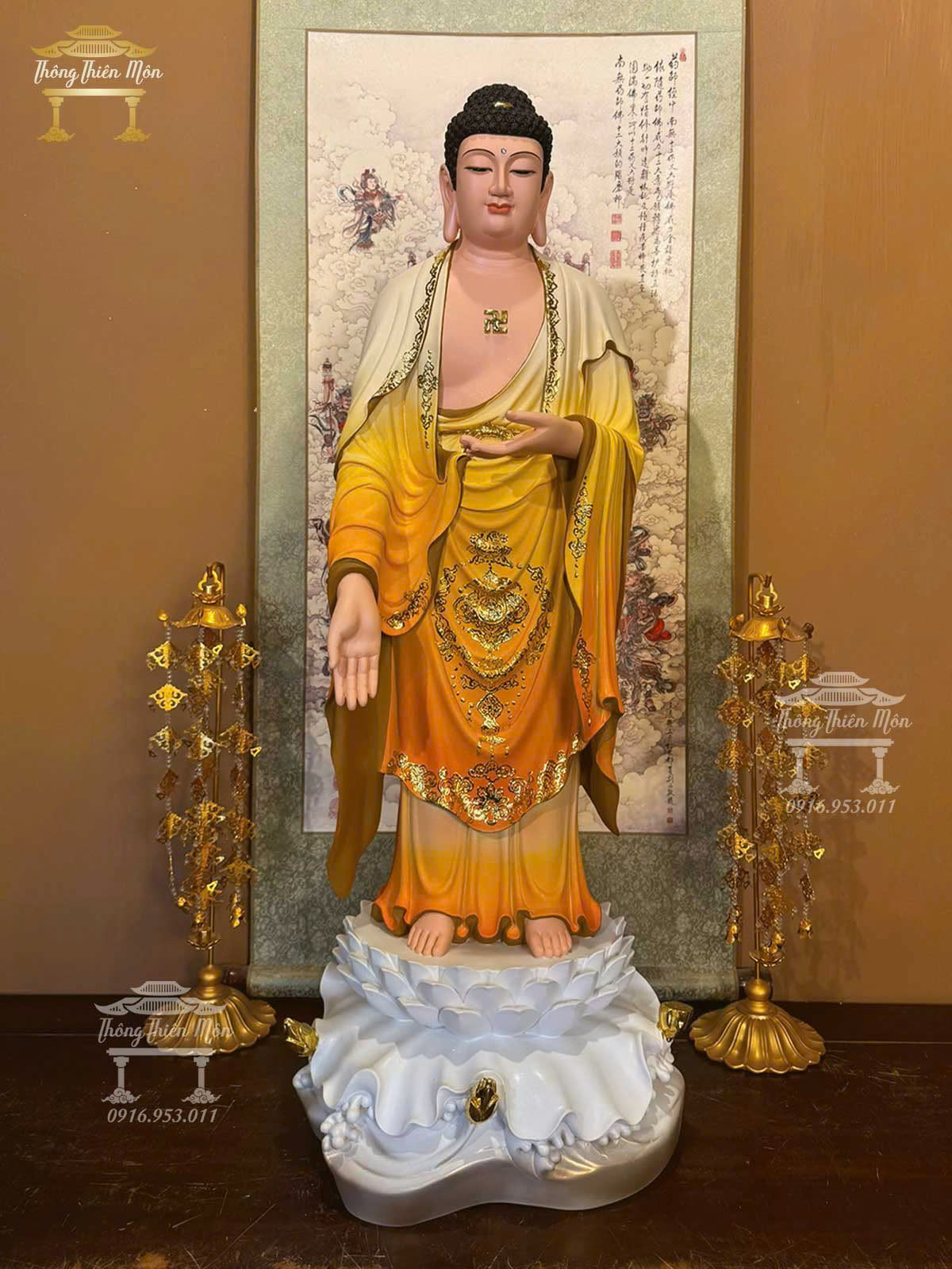 Tôn tượng Phật A Di Đà, Kích thước 90cm, Phối màu vàng